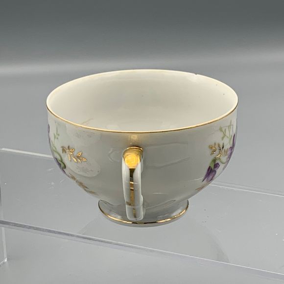 Vtg Violet China Snack Lunch Scallop Edge Plate Footed Cup 1930 Grannycore Japan - Picture 5 of 10